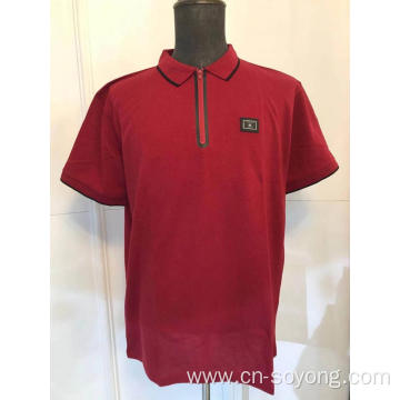 Men's zipper placket short sleeve pique polo shirt